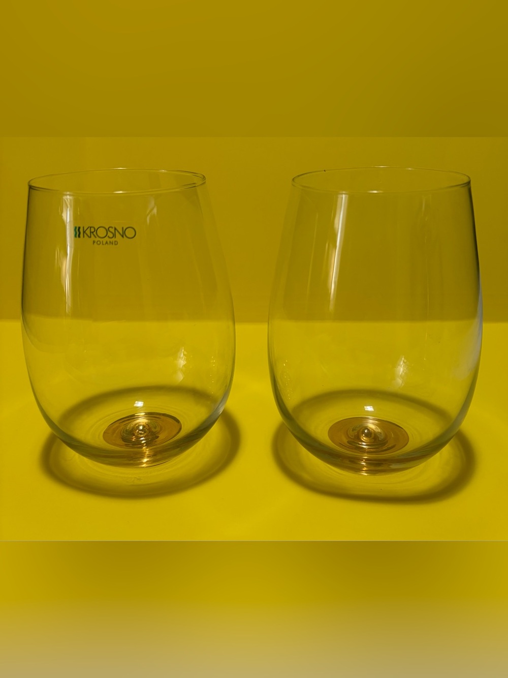 KROSNO Poland Clear Decorated Stemless Wine Glasses Set of 2 Contemporary
